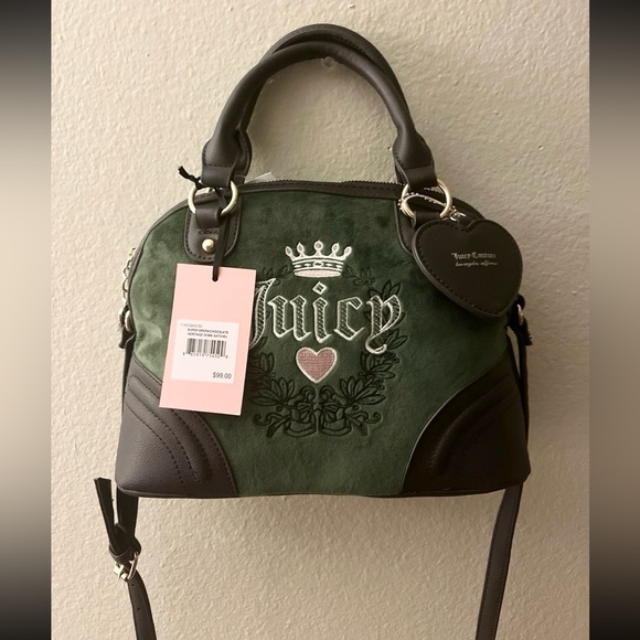 NWT Juicy Couture Green/Chocolate Hertiage Dome Satchel $99 - Picture 5 of 5